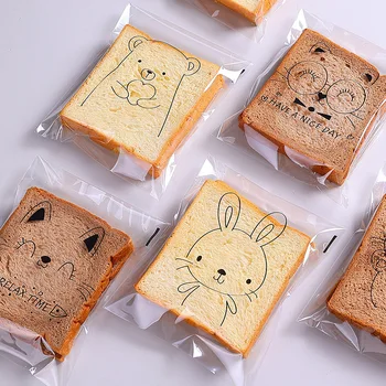 100шт Для упаковки продуктов Пакеты для упаковки сэндвичей с хлебом Милый Кролик Кошка Медведь Животное Хлеб Тосты Печенье Упаковка для выпечки