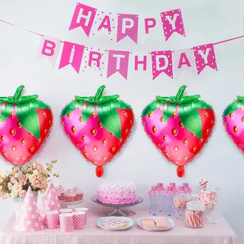 10шт Клубничных шариков, воздушные шарики из майлара из сладкой клубничной фольги для девочек, украшения для дня рождения в клубничной тематике