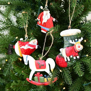 1шт Рождественские Железные Подвески Картонные Санта-Клаус/Лошадь Подвесные Украшения для 2023 Рождественских Домашних Елочных Украшений Детские Новогодние Подарки