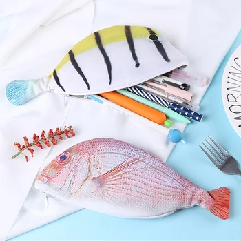 3D Моделирование Рыбы Пенал 21x6,5 см Чехол Для Карандашей На молнии Специальный Чехол Для Ручек Для Студентов Портативный Органайзер Для Хранения Канцелярских Принадлежностей