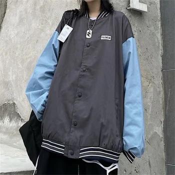 HOUZHOU винтажная куртка-бомбер оверсайз, женская Корейская мода, уличная одежда, бейсбольные куртки с пуговицами в стиле колледжа, эстетика в стиле харадзюку