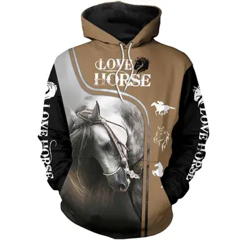 Love Horse Pattern Красивые Мужские Толстовки с 3D Принтом в стиле Харадзюку, Осенняя уличная одежда С капюшоном, sudadera hombre KY-9