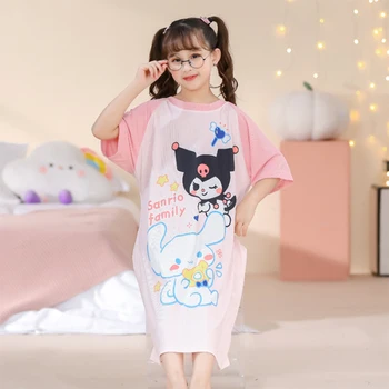 Sanrio Kawaii Kuromi Ночная Рубашка Hello Kitty Cinnamoroll Аниме Мультфильм Милая Мягкая Домашняя Ночная Рубашка Для Родителей И Детей С Короткими Рукавами