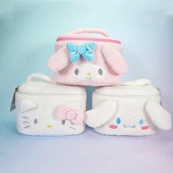 Sanrio Плюшевая Портативная Косметичка Для Макияжа Hello Kitty Органайзер Для Туалетных Принадлежностей Дорожная Сумка Для Хранения Косметики Подарки На День Рождения На Рождество