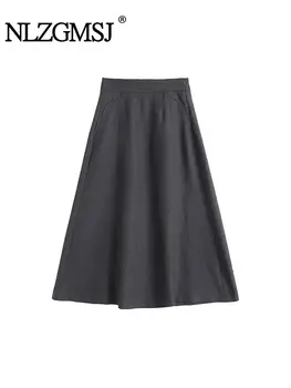 TRAF 2024 Женская Элегантная модная Длинная юбка с большим подолом Женская одежда Корейские юбки для девочек Шикарная повседневная юбка Миди