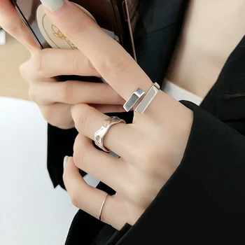 WEDHOC Серебро 925 пробы, Ретро Тайское серебро, Уникальный Геометрический тренд, Открывающее кольцо с изменяемым размером для женщин, роскошные ювелирные изделия