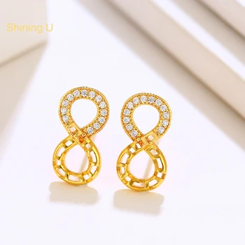 Блестящая серьга-гвоздик с прозрачными камнями U Number 8, покрытая 24-каратным золотом, новые модные украшения в китайском стиле для женщин в подарок