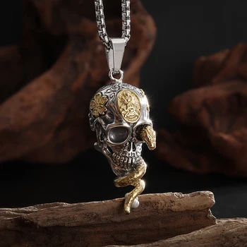 Винтажное ожерелье с подвеской в виде черепа Демона, свернувшегося в готическую змею, для мужчин, мальчиков, подарок для вечеринки в стиле хип-хоп, рок