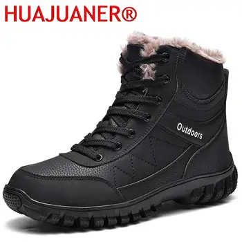 Высококачественные черные теплые зимние мужские ботинки, зимние ботинки из натуральной кожи, мужская уличная обувь, плюшевые ботильоны для мужчин, кроссовки большого размера