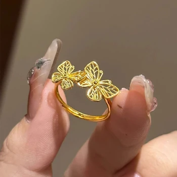 Двойные кольца с бабочками для женщин, Открывающееся Регулируемое кольцо на указательный палец, Полое кольцо с бабочкой, Ювелирные изделия, Аксессуары для темперамента