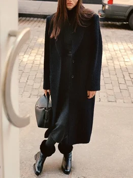 Женское пальто средней длины 2023, новинка сезона Осень-зима, классическая универсальная повседневная прямая куртка с длинным рукавом, повседневная куртка средней длины.