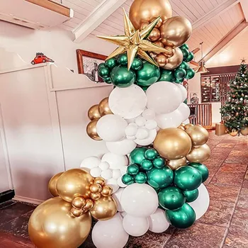 Изумрудно-зеленый Золотисто-белый Комплект гирлянд из воздушных шаров с алюминиевой пленкой, украшение для вечеринки в честь дня рождения в виде взрывающейся звезды