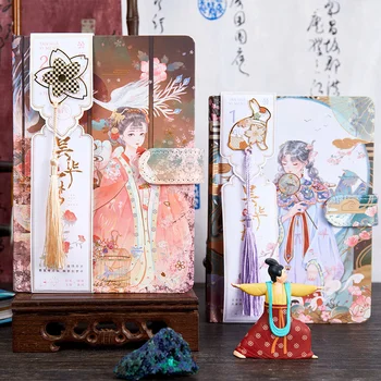 Китайский стиль ретро ручной гроссбух блокнот с магнитной пряжкой, красный античный персонаж, ручной гроссбух блокноты и журналы