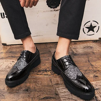 Костюм Британская Мужская обувь Весенне-черная Универсальная Мужская Деловая Официальная Кожаная обувь Повседневная Повседневная обувь Мужская обувь с мягкой Подошвой