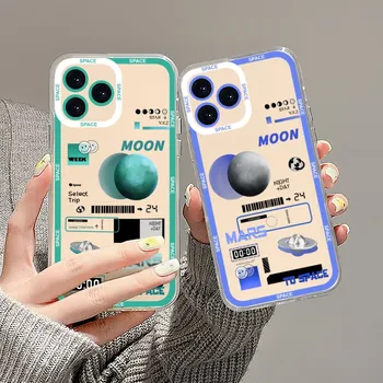 Красивый чехол для телефона Space Moon Cool для iPhone 13 14 Mini 11 12 Pro Max с прозрачным корпусом