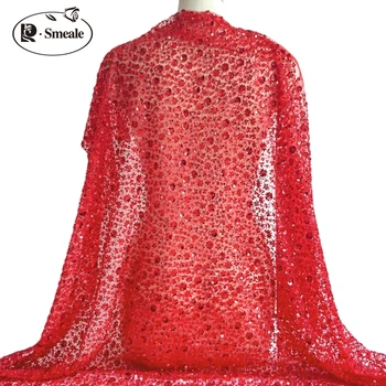 Красное Сверхплотное Платье Для Вышивания Бисером Из Блестящей Ткани, Свадебное Платье, Материал 