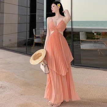 Летнее женское повседневное платье на подтяжках, французская сексуальная тонкая длинная юбка с неправильной талией, женское платье для фотосъемки на море, Пляжная юбка