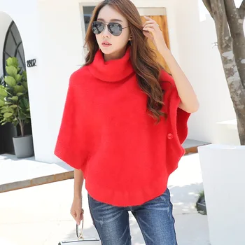 Модная вязаная шаль из искусственной норки, накидка, кардиган, красный пуловер с рукавами 