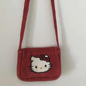 Модная сумка через плечо из аниме Kawaii Sanrio Hello Kitty С высокой цветопередачей, свежая и сладкая бархатная вышивка, Рождественский подарок