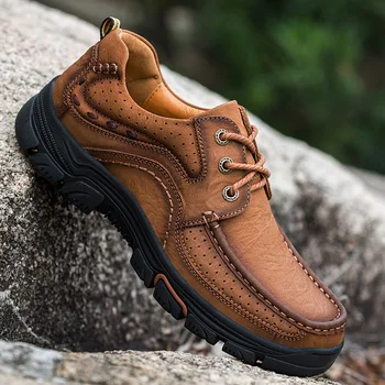 Новая мужская обувь ручной работы из натуральной кожи, уличная удобная походная обувь на толстой подошве, повседневная дышащая обувь для вождения