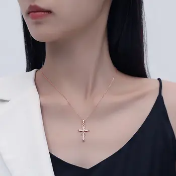 Новое ожерелье из стерлингового серебра s925 пробы с крестом, цепочка на ключицу, двухцветный 8-символьный кулон love micro-embedded young fashion jewelry