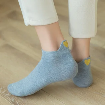 Носки-лодочки с вышивкой Love, Новые забавные короткие носки с мелким горлышком, женские милые хлопчатобумажные носки на ножке