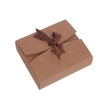 Подарочная коробка из крафт-бумаги 3 размера, большая бумажная коробка для упаковки подарков на День рождения, коробки с лентой, большая подарочная бумажная коробка, 10шт.