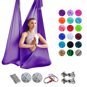 Разноцветные антигравитационные качели для йоги 5 м * 2,8 м, воздушный гамак для йоги, воздушные шелка для занятий йогой и пилатесом
