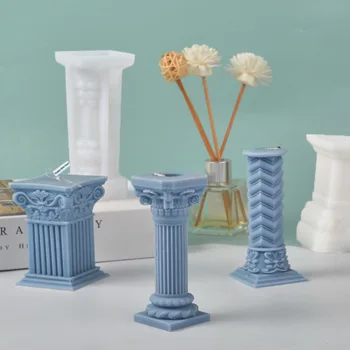 Римская колонна свеча силиконовая форма DIY творческое украшение дома ручной работы Европейская винтажная ароматерапевтическая свеча гипсовая форма