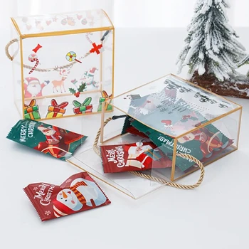 Рождественская Прозрачная подарочная коробка Подарки в канун Рождества Кондитерские Подарочные пакеты из ПВХ Прозрачные коробки для выпечки печенья Коробки для упаковки конфет