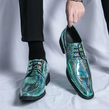 Роскошные брендовые мужские кожаные туфли Blue Genie Chelsea Модные Удобные Дышащие Мужские кожаные туфли на шнуровке с острым носком на высоком каблуке