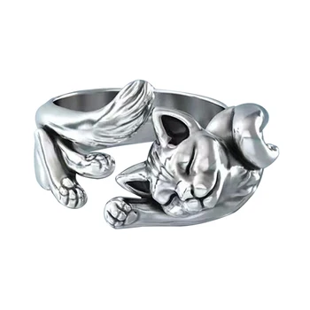 Руководство по форме кошки, Винтажное кольцо для вязания крючком, подарок Регулируемого размера, Модные украшения, Защита для дома, Петля для вязания пальцев, Износостойкий сплав
