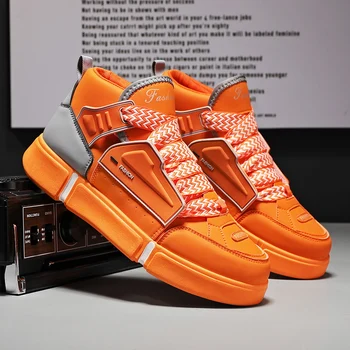Самые продаваемые повседневные кроссовки для мужчин Оранжевая мужская обувь из искусственной кожи Удобная обувь для ходьбы Мужская Брендовая дизайнерская мужская обувь