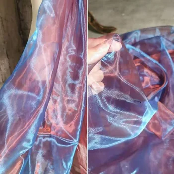 Ткань Из Органзы Лазерная Водная Глянцевая Пряжа Фиолетово-Красный Градиент Креативная Одежда Платье Оптом Ткань для Diy Швейный Материал