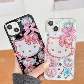 чехлы для телефонов kawaii Hello Kitty для iPhone 15 14 ProMax plus 13 12 Mini Защита от падения 11 X XS XR Мягкий клей 8 7 Plus